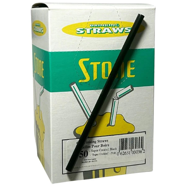 6" Cocktail Straws Black Unwrapped 022650 - 250/Pack