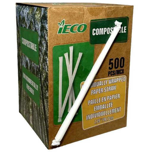 7.75 Inch Paper Straw White Individually Wrapped
