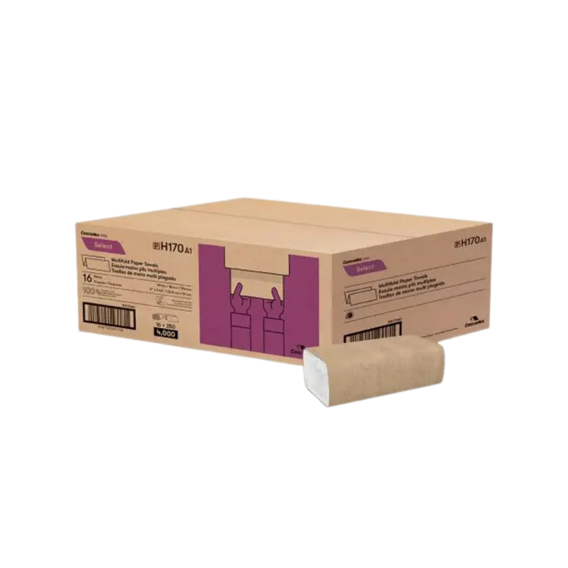 Cascades Pro H170 - Essuie-mains pliés en V blancs 9" x 9,45" - 4000 feuilles
