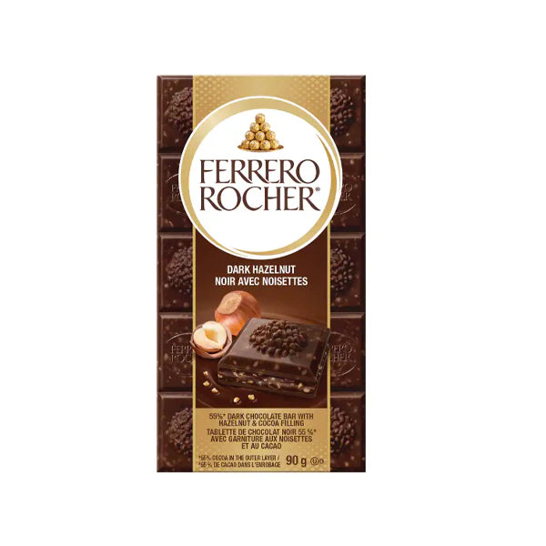 Ferrero Rocher - Dark Chocolate Bar With Hazelnut & Cocoa Filling - 3 x 90g