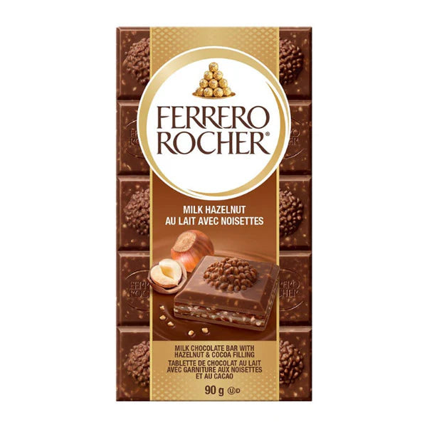 Ferrero Rocher - Milk Chocolate Bar With Hazelnut & Cocoa Filling - 8 x 90g