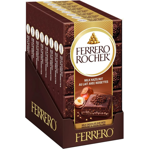 Ferrero Rocher - Milk Chocolate Bar With Hazelnut & Cocoa Filling - 8 x 90g