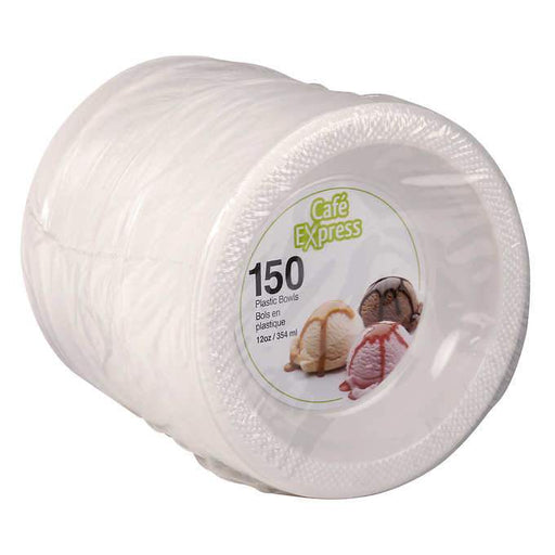 Café Express - 12 Oz Plastic Bowls White - 4 x 150 Pcs/Case - Bulk Mart