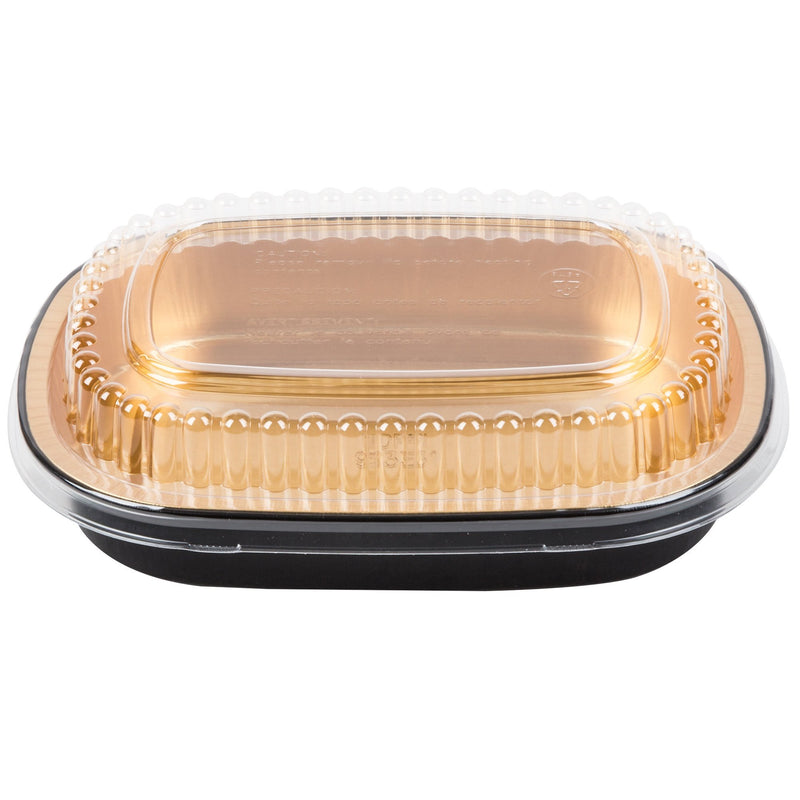 HFA Gourmet To Go - 72 Oz Large Entree Container Gold/Black With Dome Lids -50/Case - Bulk Mart