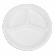 New Wave - 10" Round Sugarcane & Bamboo Bagasse Plate 3 Compartment - 500/Case - Bulk Mart